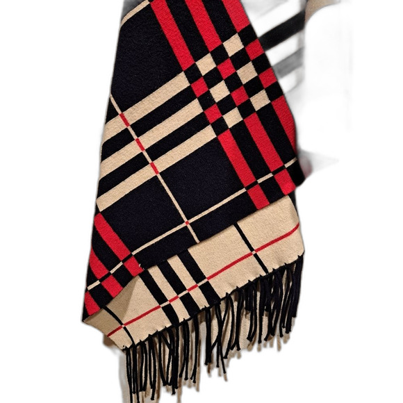 Cherie Bliss Shaw Scarf Shrug sweater top, plaid with fringe womens one size - Picture 7 of 8